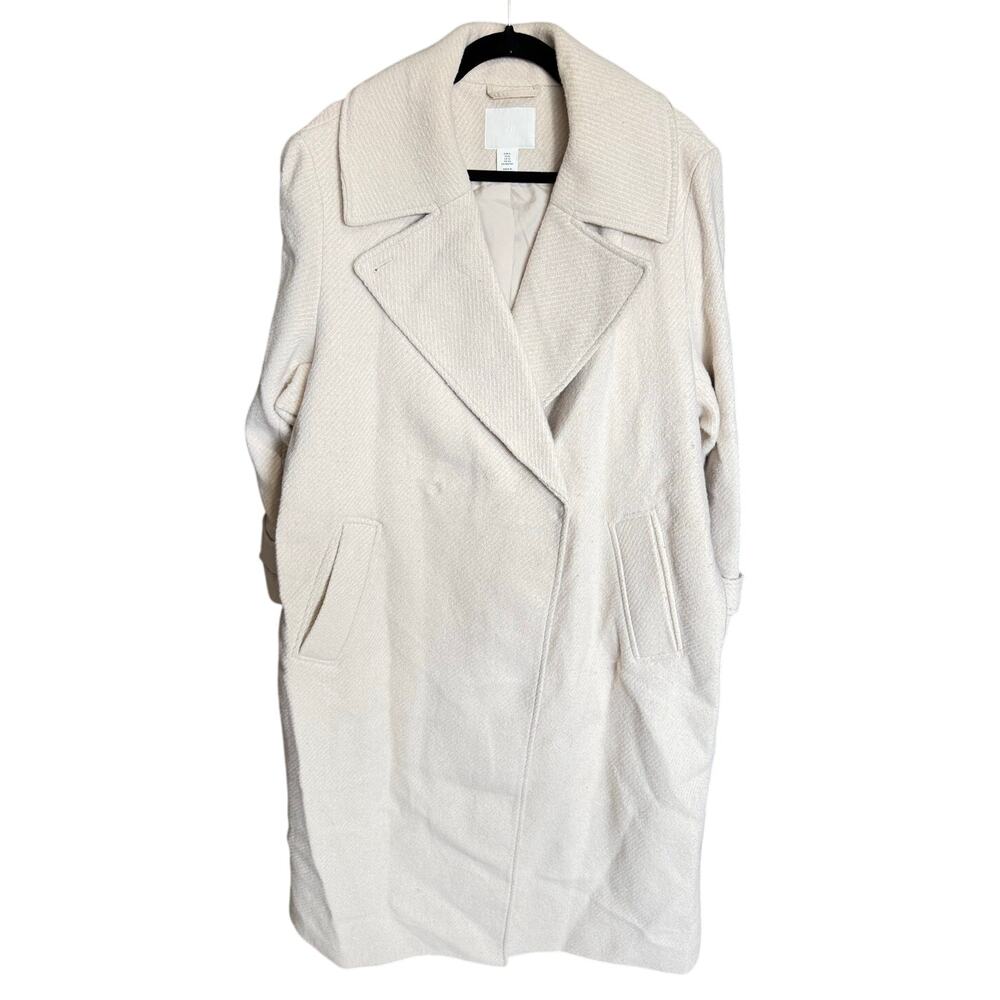H&M Belted Trench Coat Wool Blend Coat Regular Fit Beige Size XL - Picture 6 of 13
